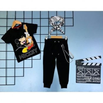 Compleu Mickey Rock, 100% Bumbac Negru, 3-8 ani Compleu Mickey Rock, 100% Bumbac Negru, 3-8 ani