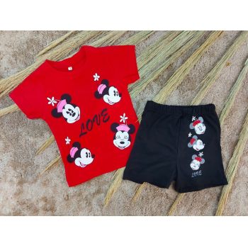 Compleu Minnie Love pentru fetite, 100% Bumbac Rosu, 1-4 ani