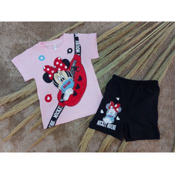 Compleu Minnie Mouse cu mascuta pentru fetite, 100% Bumbac Roz, 1-4 ani