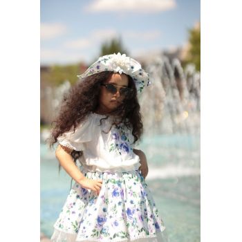 Compleu Mov, 3 Piese, Bluza, Fustita si Palarie, Pentru Fetite, 3-8 ani Compleu Mov, 3 Piese, Bluza, Fustita si Palarie, Pentru Fetite, 3-8 ani