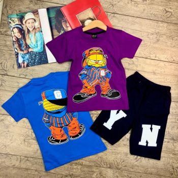 Compleu Mov, Garfield, 2 Piese, 100% Bumbac, Pentru Copii, 4-12 ani Compleu Mov, Garfield, 2 Piese, 100% Bumbac, Pentru Copii, 4-12 ani