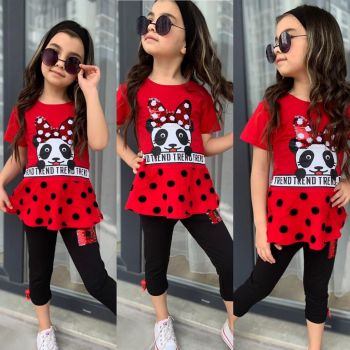 Compleu Panda pentru fetite, 100% Bumbac Rosu, 4-9 ani Compleu Panda pentru fetite, 100% Bumbac Rosu, 4-9 ani