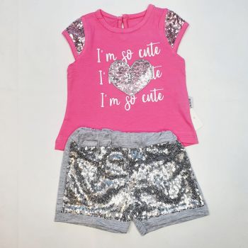 Compleu pentru Fetite, inimioara so cute, Roz-Argintiu, 9-24 luni Compleu pentru Fetite, inimioara so cute, Roz-Argintiu, 9-24 luni