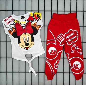 Compleu pentru fetite Mickey Mouse, 100% Bumbac Rosu, 3-8 ani