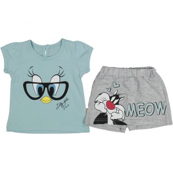 Compleu pentru fetite, Tweety, Turcoaz, Bumbac 100%, 9-24 luni