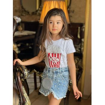 Compleu Popcorn, 2 Piese, Fusta si Bluza, Pentru Fete, 4-12 ani Compleu Popcorn, 2 Piese, Fusta si Bluza, Pentru Fete, 4-12 ani
