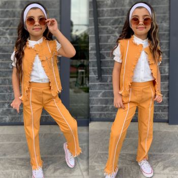 Compleu Portocaliu, 3 Piese, Camasa, Vesta si Pantaloni, Pentru Fetite, 4-12 ani Compleu Portocaliu, 3 Piese, Camasa, Vesta si Pantaloni, Pentru Fetite, 4-12 ani