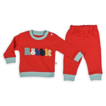 Compleu rebbit 2 piese pentru bebelusi, bumbac, rosu, 3-6 luni Compleu rebbit 2 piese pentru bebelusi, bumbac, rosu, 3-6 luni