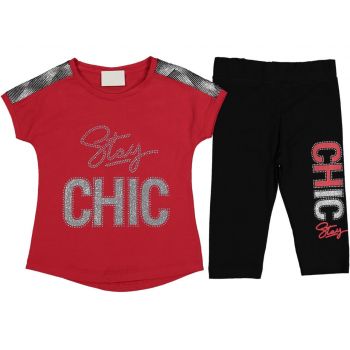 Compleu Rosu, Chic, 100% Bumbac, Pentru Fetite, 6-9 ani Compleu Rosu, Chic, 100% Bumbac, Pentru Fetite, 6-9 ani