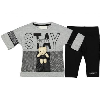 Compleu Stay Pretty pentru fete, 100% Bumbac Gri, 6-9 ani Compleu Stay Pretty pentru fete, 100% Bumbac Gri, 6-9 ani