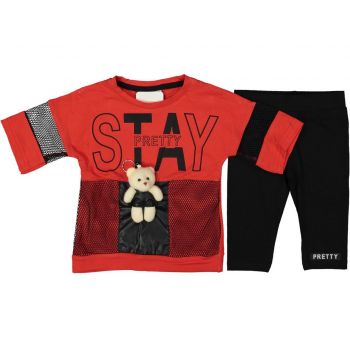 Compleu Stay Pretty pentru fete, 100% Bumbac Rosu, 6-9 ani Compleu Stay Pretty pentru fete, 100% Bumbac Rosu, 6-9 ani