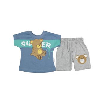 Compleu tricou si pantalon Ursulet Super, Blue, 9-24 luni Compleu tricou si pantalon Ursulet Super, Blue, 9-24 luni