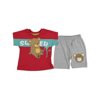 Compleu tricou si pantalon Ursulet Super , Rosu, 9-24 luni Compleu tricou si pantalon Ursulet Super , Rosu, 9-24 luni