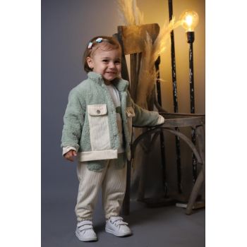 Compleu Verde-Crem, 3 Piese, Jacheta, Bluza si Pantaloni, Pentru Fetite, 6-24 luni Compleu Verde-Crem, 3 Piese, Jacheta, Bluza si Pantaloni, Pentru Fetite, 6-24 luni