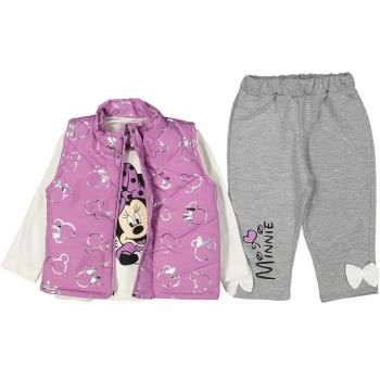 Compleu vesta Minnie Mouse, bluza si pantalon, Mov, 9-18 luni