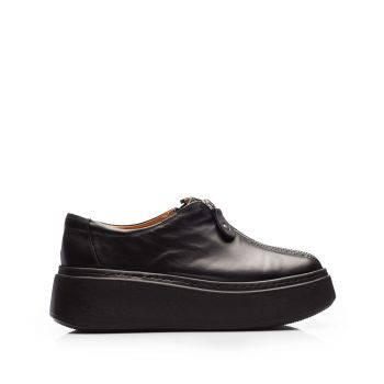 Pantofi casual damă cu fermoar din piele naturală,Leofex - 285-2 Negru box de firma originala