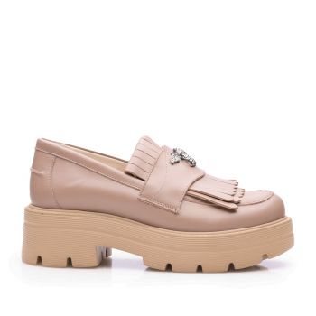 Pantofi casual damă din piele naturală, Leofex - 405-2 Taupe Box