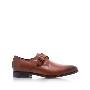 Pantofi eleganți bărbați cu catarame din piele naturală, Leofex - 654 Cognac Box ieftin