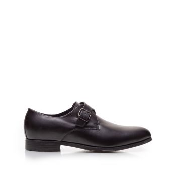 Pantofi eleganți bărbați cu catarame din piele naturală, Leofex - 654 Negru Box de firma original