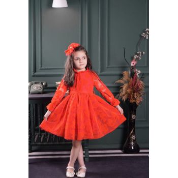 Rochita Eleganta cu Bentita, Rosu, 6-10 ani Rochita Eleganta cu Bentita, Rosu, 6-10 ani