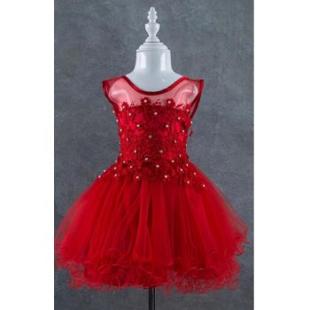 Rochita Eleganta, Rosie, cu Aplicatii Florale, Pentru Fetite, 6-12 luni Rochita Eleganta, Rosie, cu Aplicatii Florale, Pentru Fetite, 6-12 luni