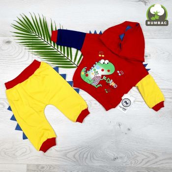 Trening Galben-Rosu Dino, Pentru Bebe, 100% Bumbac