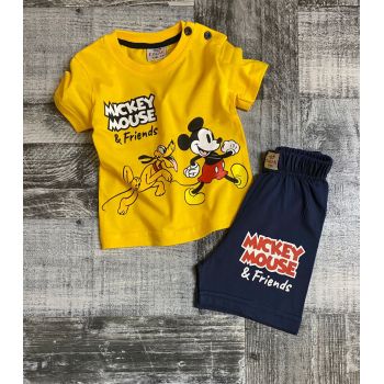 Tricou Galben Mickey Mouse si Pantaloni Scurti, 100% Bumbac, Pentru Copii, 9-24 luni