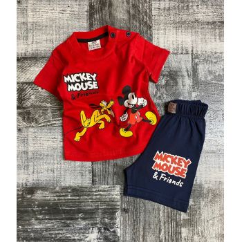 Tricou Rosu Mickey Mouse si Pantaloni Scurti, 100% Bumbac, Pentru Copii, 9-24 luni