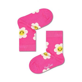 Happy Socks sosete copii Kids Smiley Daisy culoarea roz