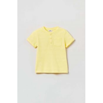 OVS tricou din bumbac pentru bebelusi culoarea galben, neted