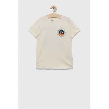 Quiksilver tricou de bumbac pentru copii culoarea bej, cu imprimeu