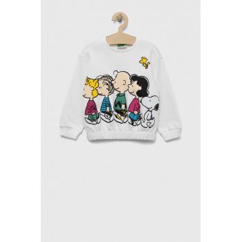 United Colors of Benetton hanorac de bumbac pentru copii x Peanuts culoarea alb, cu imprimeu