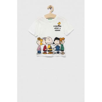United Colors of Benetton tricou de bumbac pentru copii x Peanuts culoarea alb, cu imprimeu
