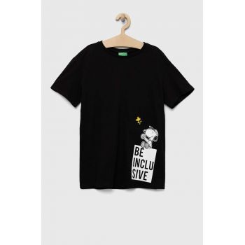 United Colors of Benetton tricou de bumbac pentru copii x Peanuts culoarea negru, cu imprimeu