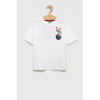 United Colors of Benetton tricou de bumbac pentru copii x Space Jam culoarea alb, cu imprimeu