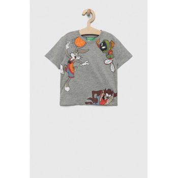 United Colors of Benetton tricou de bumbac pentru copii x Space Jam culoarea gri, cu imprimeu