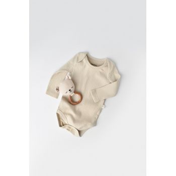Body Bebe Unisex cu maneca lunga din 95% bumbac organic cu 5% elastan - Crem, Baby Cosy Body Bebe Unisex cu maneca lunga din 95% bumbac organic cu 5% elastan - Crem, Baby Cosy