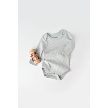 Body Bebe Unisex cu maneca lunga din 95% bumbac organic cu 5% elastan - Gri, BabyCosy