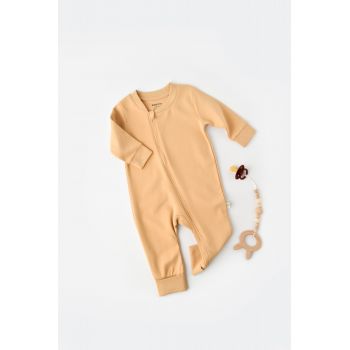 Salopeta cu fermoar cu maneca lunga si pantaloni lungi - 100%bumbac organic - Mustar, BabyCosy