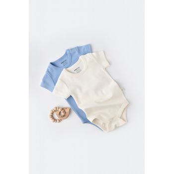 Set 2 body-uri bebe unisex -100% bumbac organic - Ecru/Bleu, BabyCosy de firma original