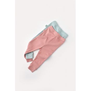 Set 2 pantaloni bebe unisex din bumbac organic si modal - Mint/Rose, BabyCosy ieftin