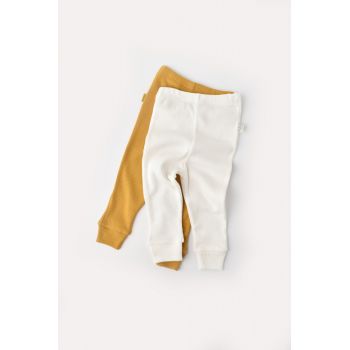 Set 2 pantaloni bebe unisex din bumbac organic si modal - Mustar/Ecru, BabyCosy ieftin