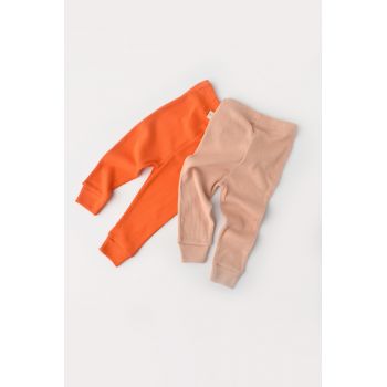 Set 2 pantaloni bebe unisex din bumbac organic si modal - Rodie/Piersica, BabyCosy la reducere