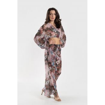 Bluza crop cu maneci cu fronseuri