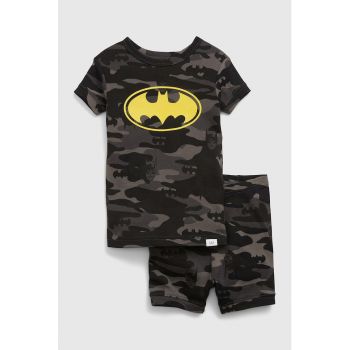 Pijama de bumbac organic cu pantaloni scurti si imprimeu Batman