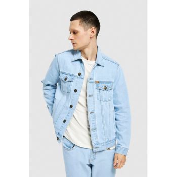 Jacheta unisex de denim cu buzunare pe piept ieftina