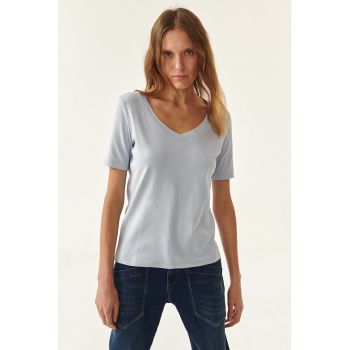 Tricou de bumbac organic cu decolteu in V