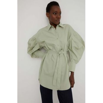 Answear Lab camasa din bumbac femei, culoarea verde, cu guler clasic, relaxed de firma originala