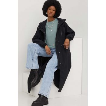 Answear Lab palton femei, culoarea negru, de tranzitie, oversize