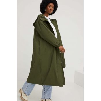 Answear Lab palton femei, culoarea verde, de tranzitie, oversize